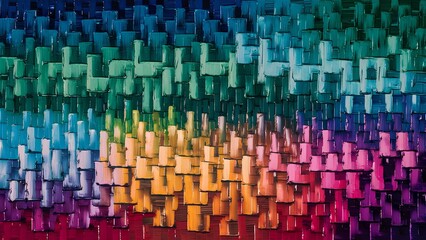 Obraz premium Vibrant Array of Colored Threads in Gradient Formation Displaying an Artistic Spectrum from Reds through Greens to Blues - A Textile Designer’s Color Palette