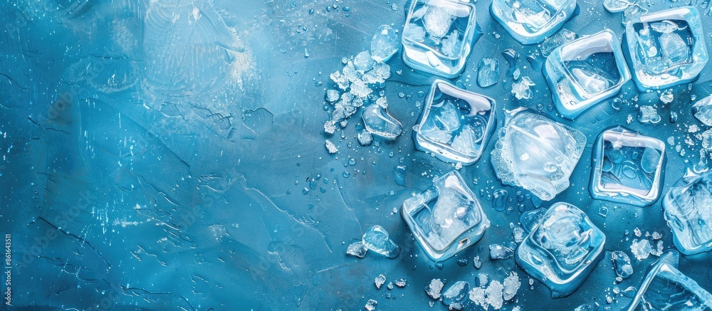 Aufkleber Top view of frozen ice cubes for cocktails on a background with copy space image.