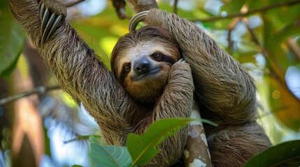 Fototapeta premium Lazy sloth on tree