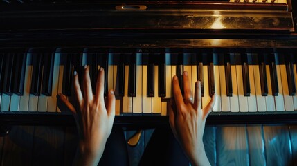 Hands playing piano keys