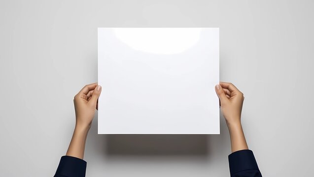 Hands Holding Blank White Paper Sheet for Mockup and Presentation in Minimalistic Business Setting
