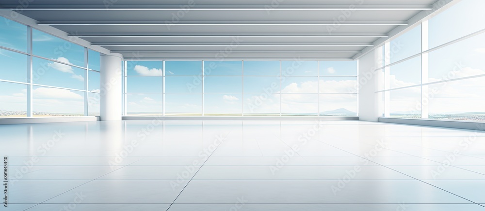 Poster modern business office building on empty road with copy space image.