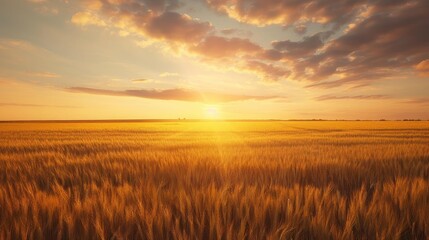 Obraz premium Stunning sunset over a golden wheat field, with vibrant colors and a dramatic sky, capturing the beauty of nature and serenity.