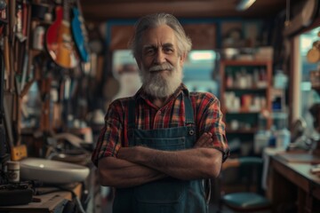 Obraz premium Portrait of a proud senior male barbershop owner