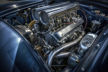 A detailed view of a vehicle's engine, perfect for automotive or technical illustrations