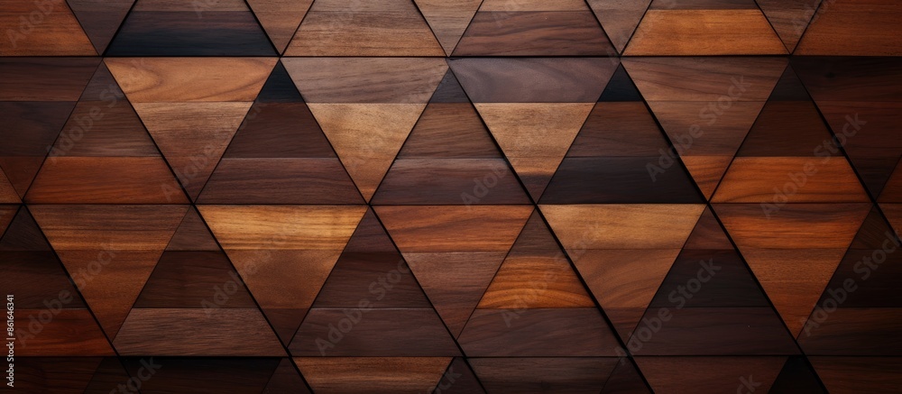 Poster High quality photo showcasing a detailed triangular surface design on a dark wood natural texture with copy space image.