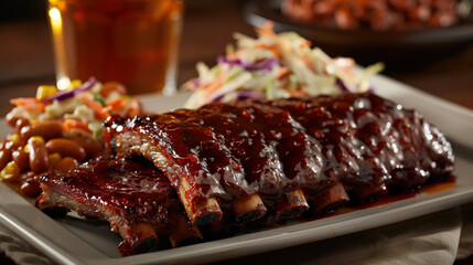 Obraz premium A hearty plate of classic American BBQ ribs