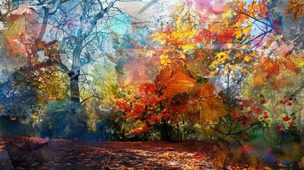 Rustling leaves in the autumn breeze paint a colorful panorama in the park AI generated