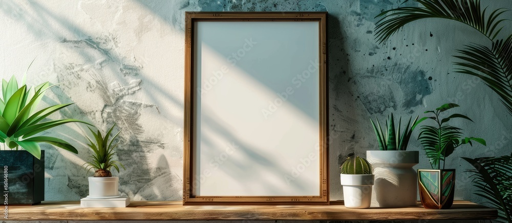Fototapete a picture frame with copy space image on a neat shelf.