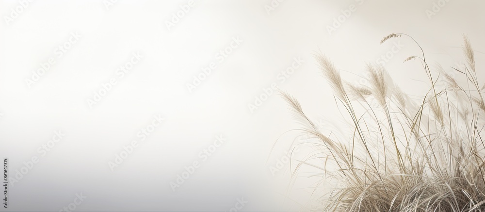 Poster delicate grass shadows on a white wall create an abstract neutral nature background with a blurred, 