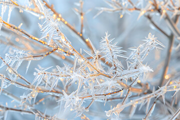 Frosty Elegance: Branches Adorned with Icicles and Glowing Lights