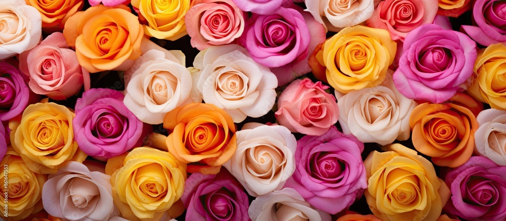 Poster vibrant roses in full bloom create a stunning copy space image.