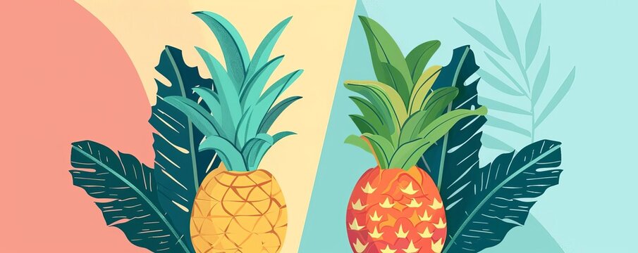 Summer product launch flat design front view tropical theme cartoon drawing Splitcomplementary color scheme