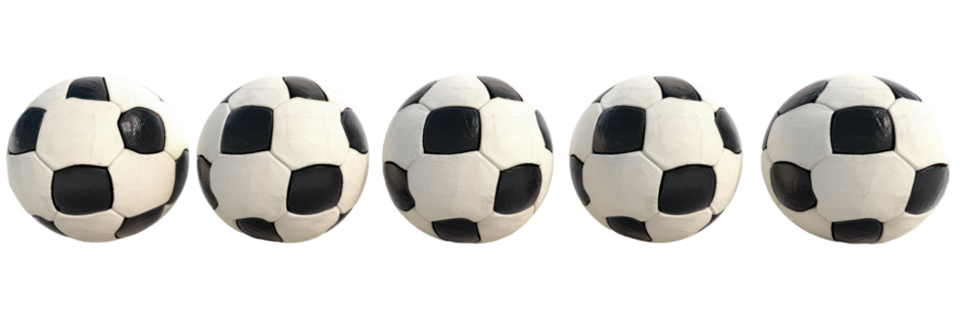 Five Black and White Soccer Balls