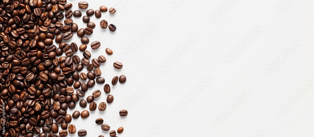Aufkleber an everyday coffee bean quote on a white background from a top-down view, ready for your messages, w