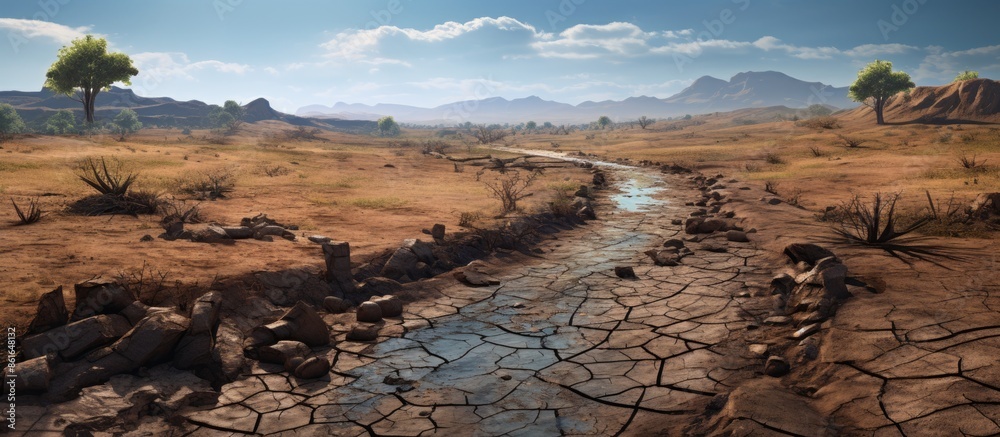 Aufkleber inadequate water supply causes concern and parches the landscape in need of hydration. with copy spa