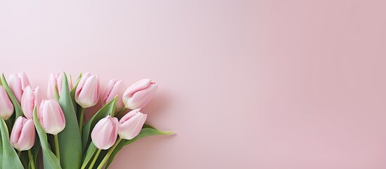 Soft-hued pink tulips bouquet with copy space image.