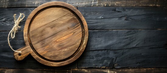 Wooden plate with small blackboard for copy space image.