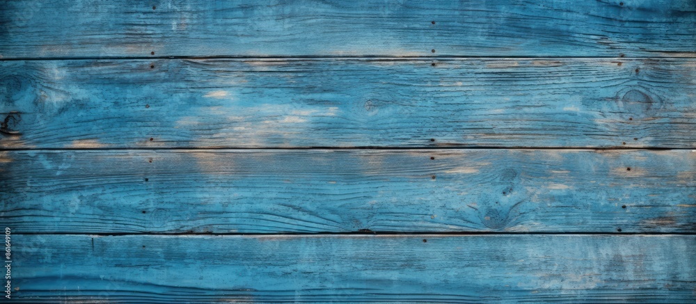 Poster old, weathered blue wood plank with a simple flaking texture on its surface, perfect as a copy space