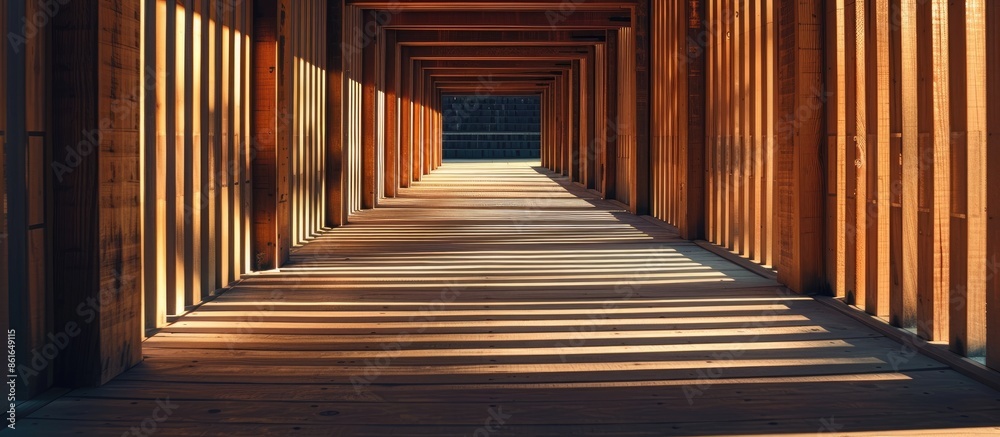 Poster shade and shadow of sunlight on wooden corridors. with copy space image. place for adding text or de