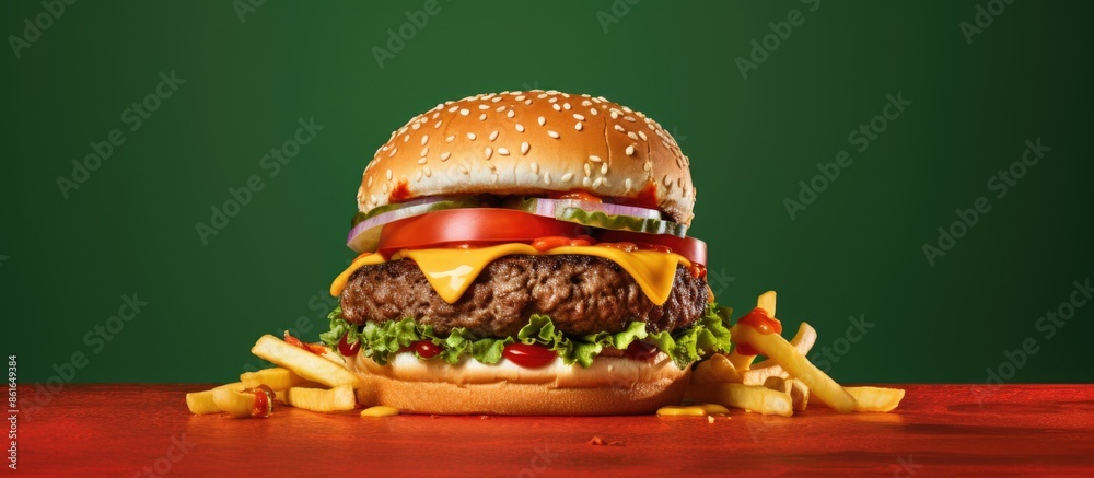 Aufkleber Delicious large hamburger with a visible price tag in a blank background for copy space image.