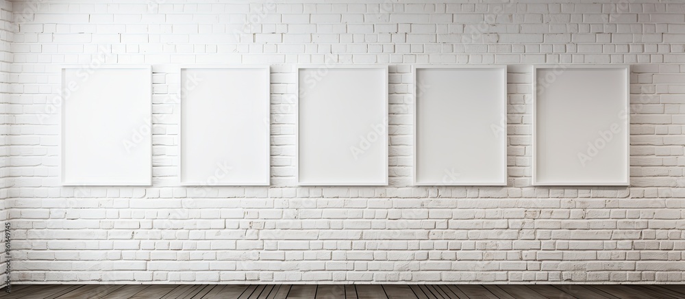Aufkleber room with empty frames on a white brick wall, ideal for a copy space image.