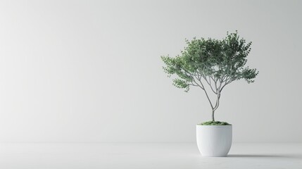 Minimalist Potted Tree in White Space