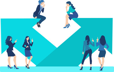 矢印に座るビジネスウーマンのイラスト