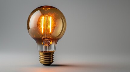 Glowing Edison Bulb on Reflective Surface