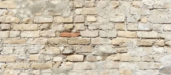 Obraz premium Beige Plastered Brick Wall Texture. Lime Wash Brick Wall Seamless Surface And Abstract Solid Background.High-resolution seamless texture. with copy space image. Place for adding text or design