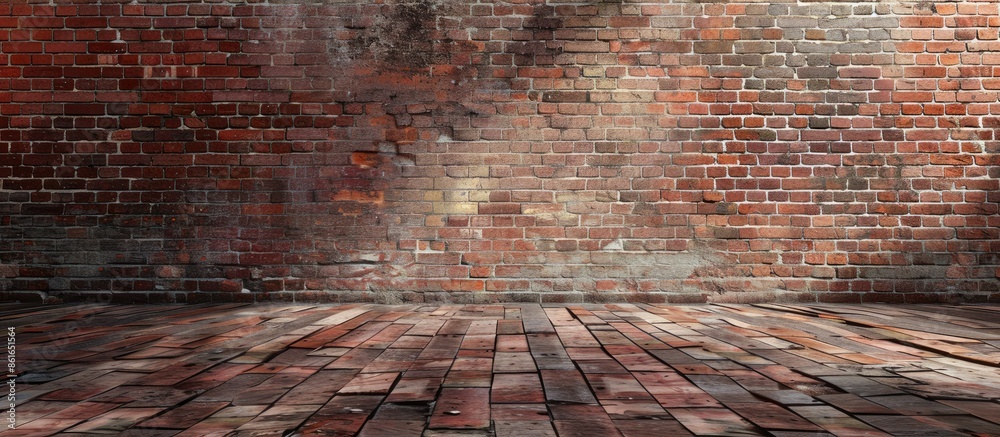 Poster Background texture and brick floor display in copy space image.