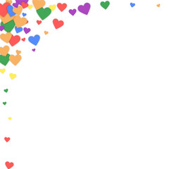 Rainbow colored scattered hearts. LGBT valentine