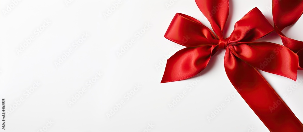 Poster top-down view of a red satin ribbon on a white background for a copy space image.