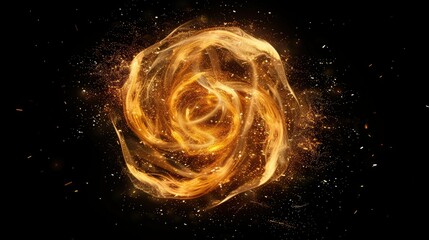 Dramatic fireball with swirling flames and sparks, isolated on black