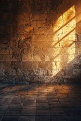 A minimalist space with a stone wall and floor, ideal for architectural or design concepts