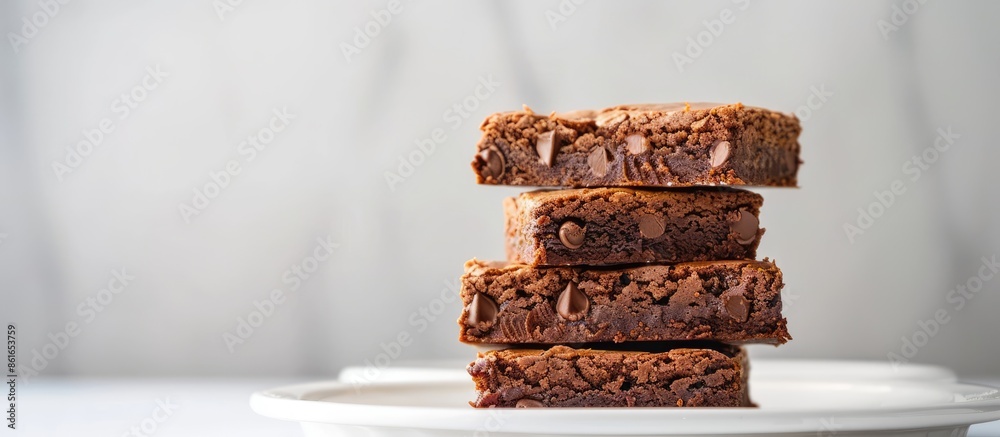Leinwandbilder stacked square brownies on a white plate against a clean backdrop with copy space for an appealing c
