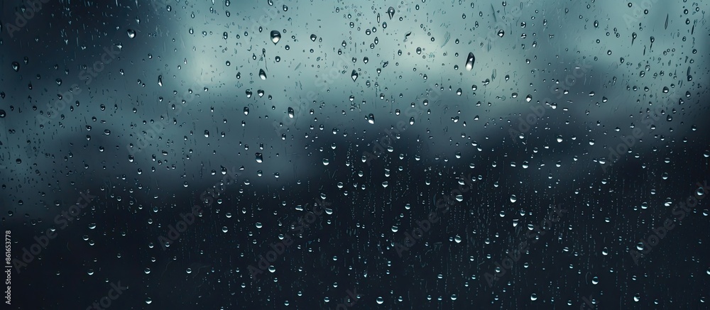 Poster raindrops on glass against a dark backdrop with copy space image.