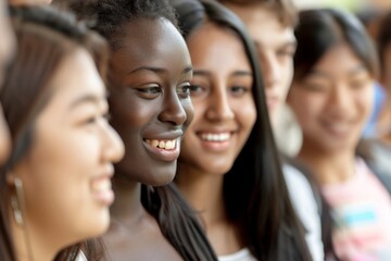 Obraz premium Diverse Group of International Students on Campus Sharing Cultural Experiences and Academic Support