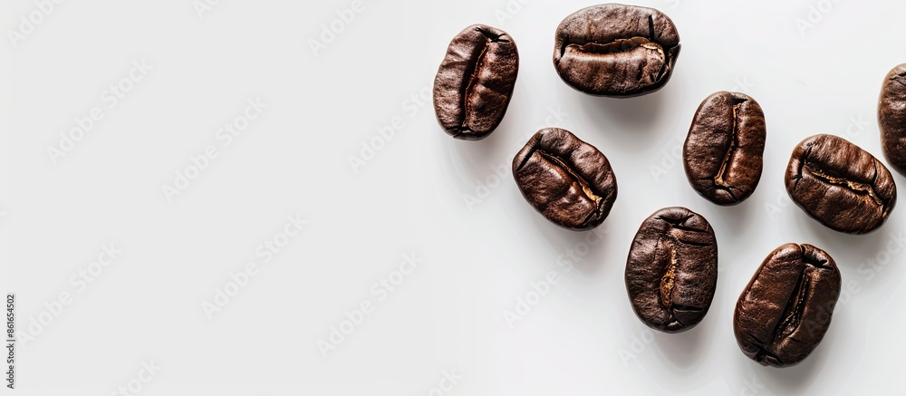 Poster an everyday coffee bean quote on a white background from a top-down view, ready for your messages, w