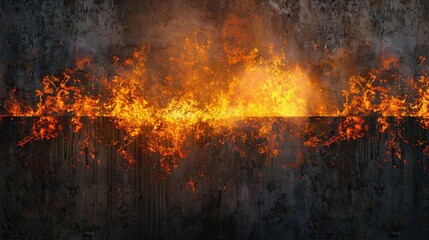 Fototapeta premium Grunge wall ignited with horizontal flames, creating a dramatic scene