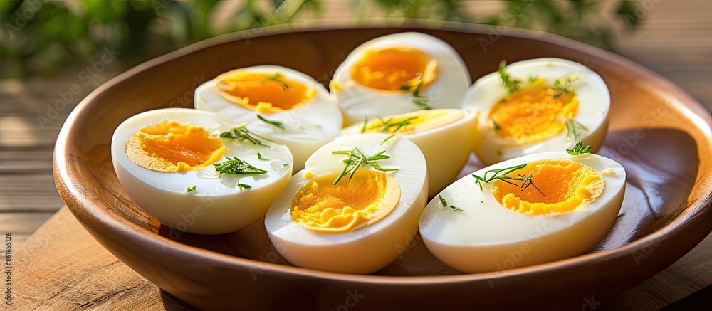 Poster Uncooked eggs are a potential ingredient in a variety of dishes. with copy space image. Place for adding text or design