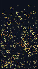 Gold hearts scattered on black background.