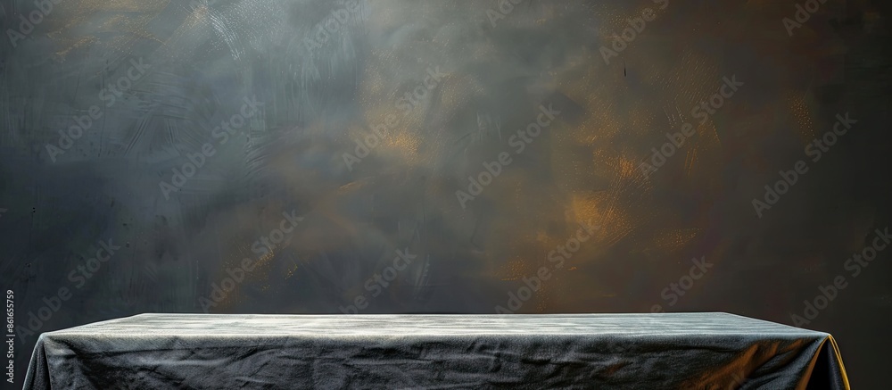 Poster tablecloth on the empty table, prepared for celebration. with copy space image. place for adding tex