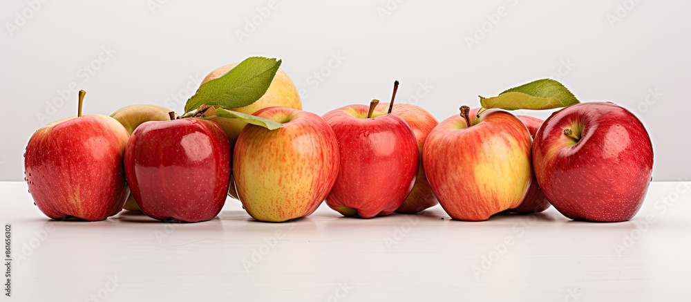 Aufkleber Fresh apples displayed alone on a white background with space for text. Overhead view for a visually appealing image. with copy space image. Place for adding text or design