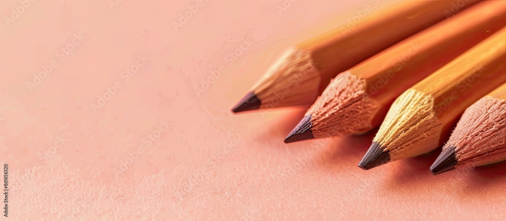 Poster close up pencil on pastel background paper isolated. with copy space image. place for adding text or