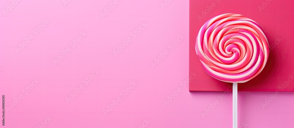 Poster Colorful background features a pink lollipop, creating a birthday greeting card concept with copy space image.