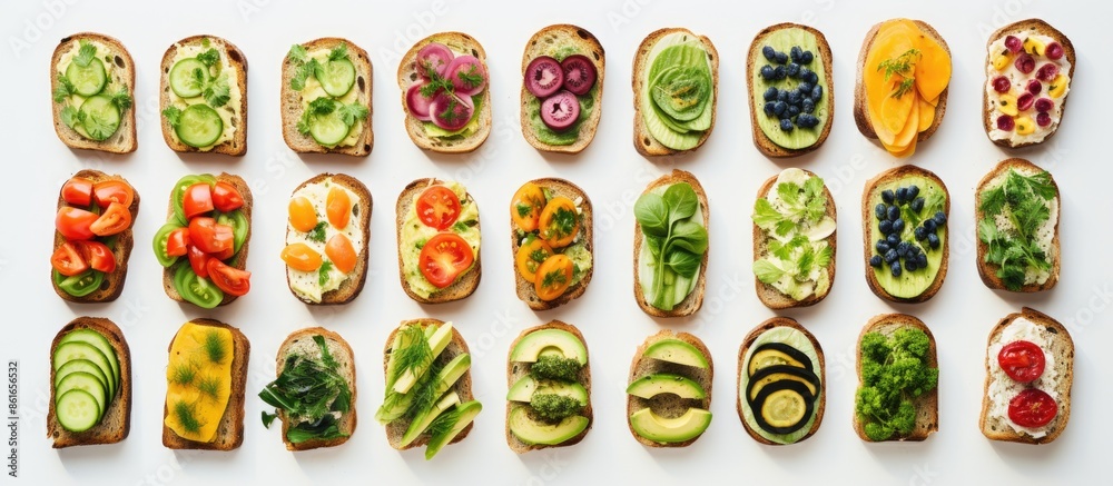 Poster A picture of vegetable toasts with a blank space for adding text. with copy space image. Place for adding text or design