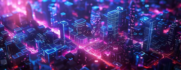 Fototapeta premium Innovative smart city with blue and purple glowing elements