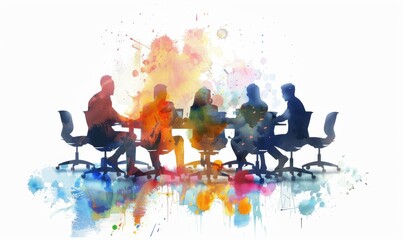 The business meeting discussion Digital illustration, white background, watercolor style