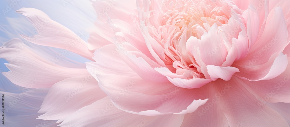 Poster macro shot of a pink peony flower in bloom with ample copy space image.